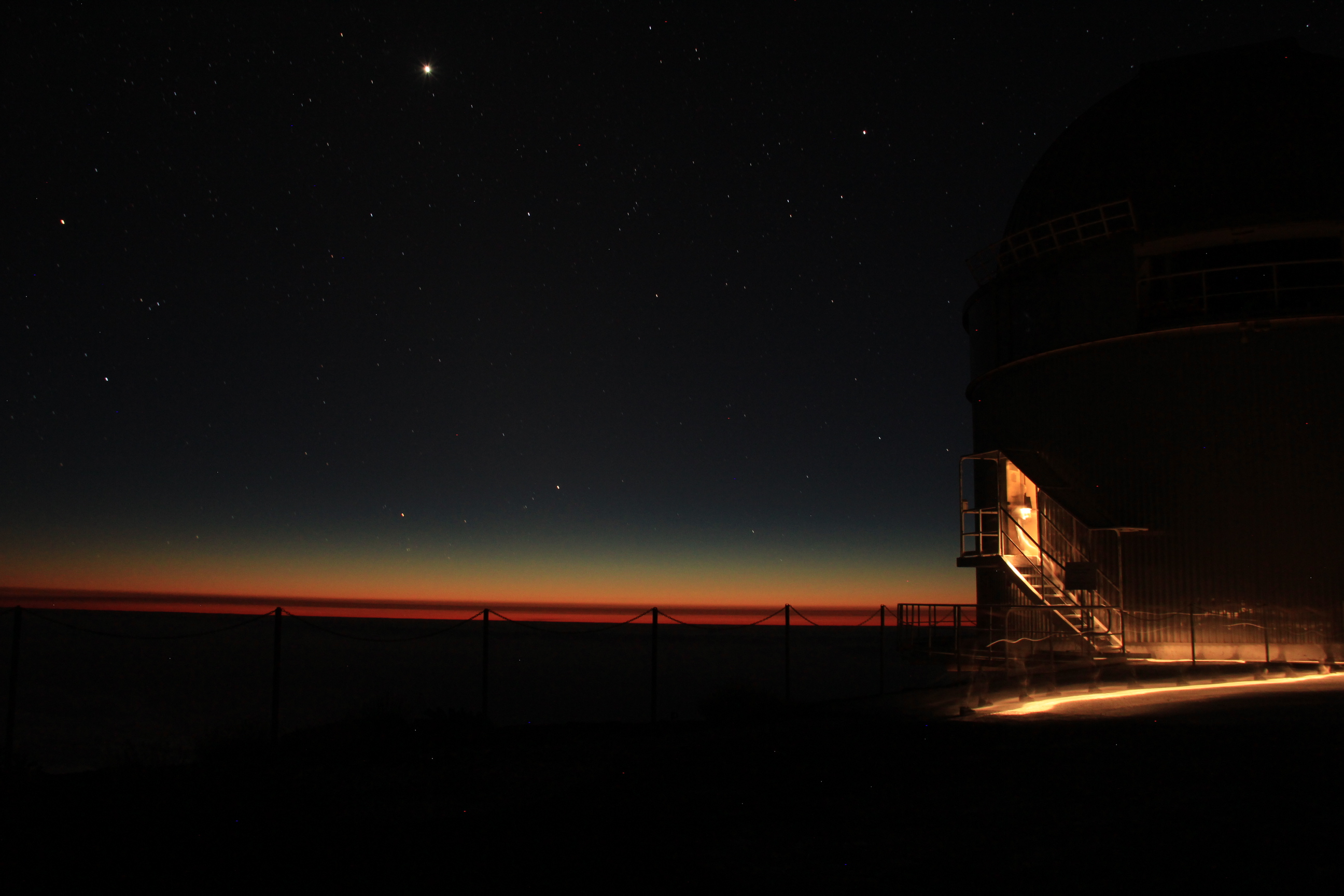 Nordic optical telescope at sunset.